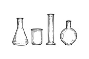 Chemical flasks sketch engraving