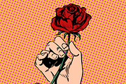 Flower red rose hand men