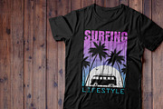 Print For T-shirt. Night Surfing