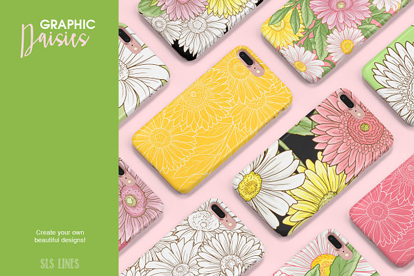 Daisy Graphic Set in Pink & Yellow in Illustrations - product preview 2