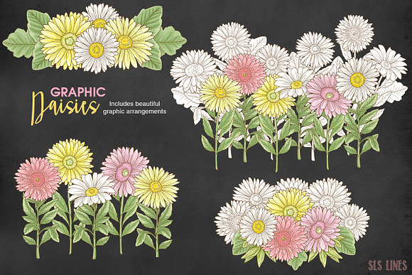 Daisy Graphic Set in Pink & Yellow in Illustrations - product preview 3