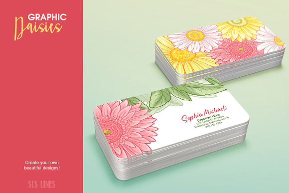 Daisy Graphic Set in Pink & Yellow in Illustrations - product preview 4