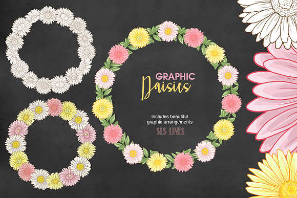 Daisy Graphic Set in Pink & Yellow in Illustrations - product preview 5
