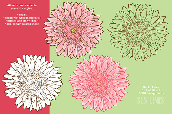Daisy Graphic Set in Pink & Yellow in Illustrations - product preview 6