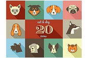 Dogs & Cats flat vector icons set