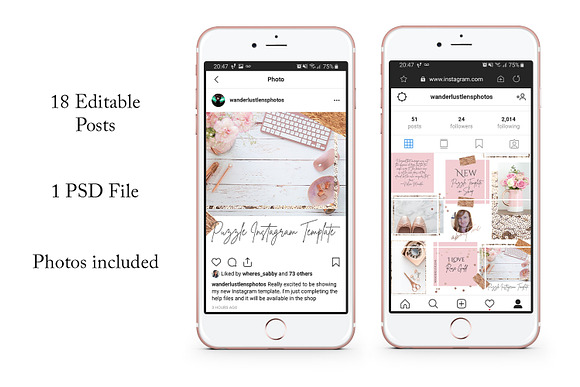 Instagram Puzzle Template -Rose Gold in Instagram Templates - product preview 1