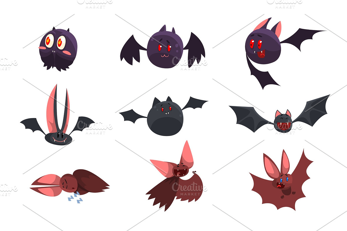 Vampire bat cartoon characters set in Illustrations - product preview 8