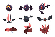 Vampire bat cartoon characters set