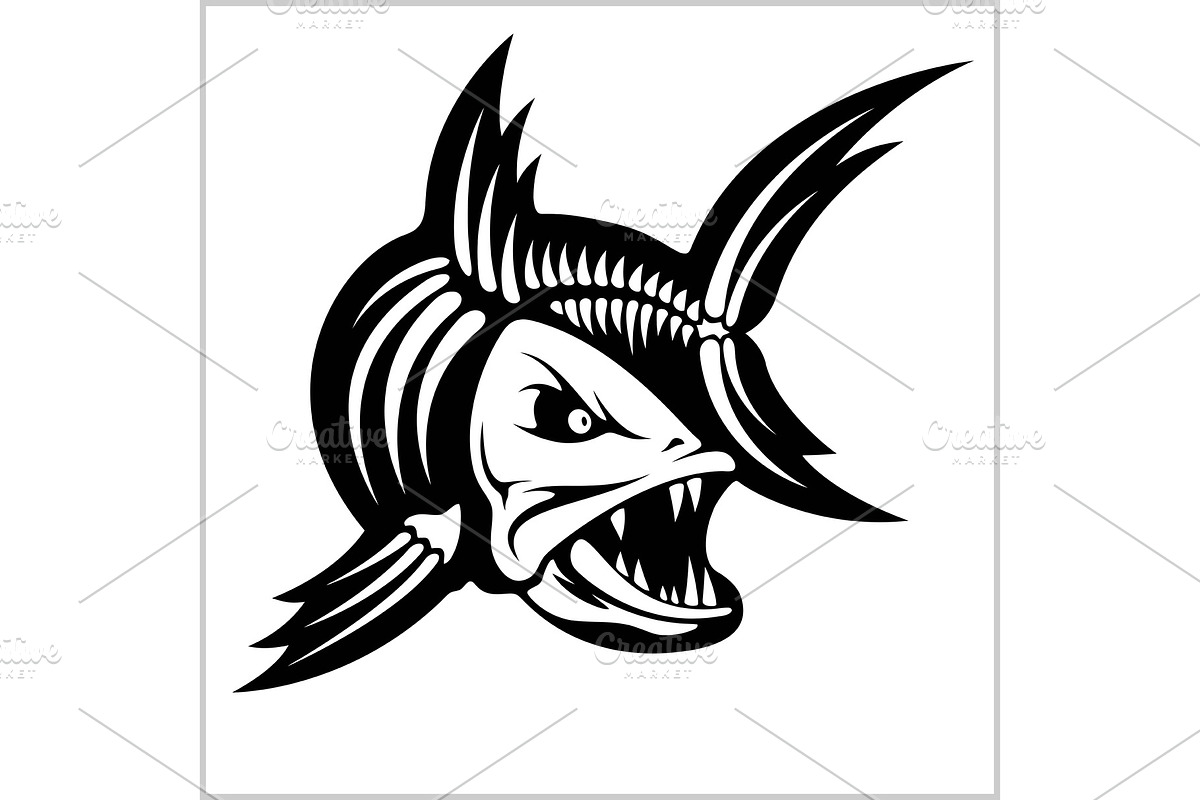 Fish skeleton on white. Vector in Illustrations - product preview 8