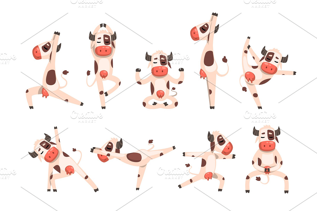 White spotted cow set, farm animal in Illustrations - product preview 8