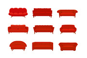 Sofa and couches red colored set