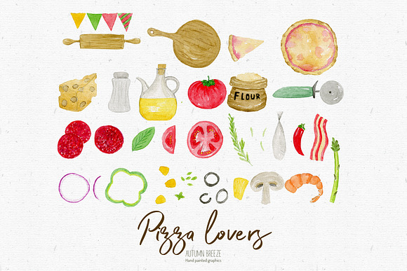 Watercolor pizza clipart in Illustrations - product preview 2