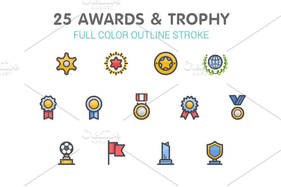25 Awards & Trophy Full-Color Icon in Flag Icons - product preview 8