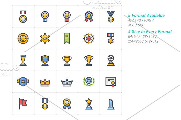 25 Awards & Trophy Full-Color Icon in Flag Icons - product preview 1
