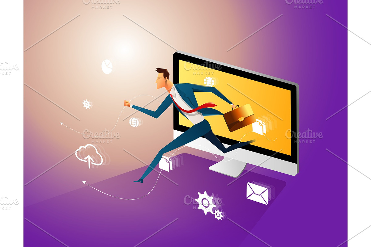 Manager jumping out of the computer in Illustrations - product preview 8