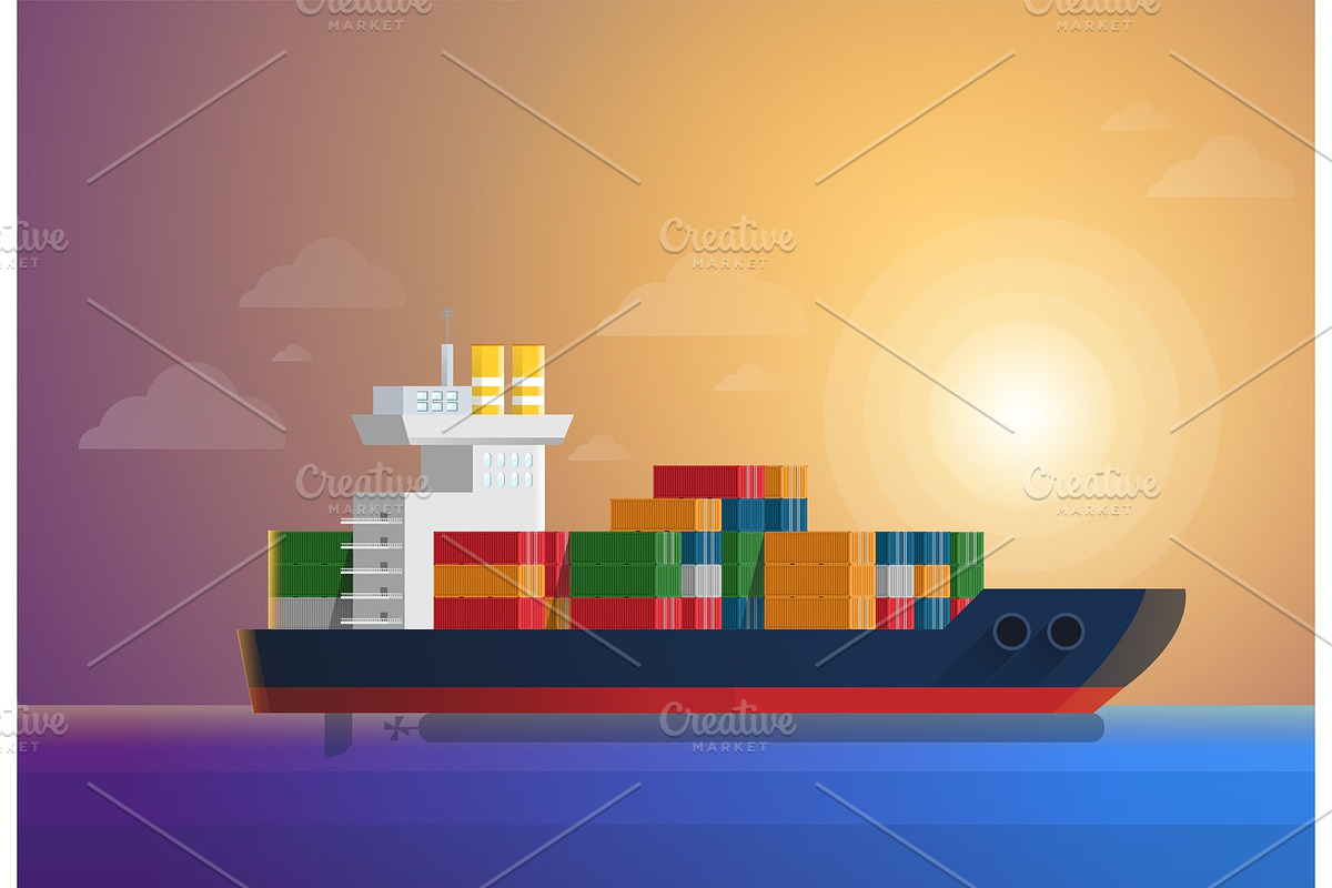 Cargo container ship transports in Illustrations - product preview 8