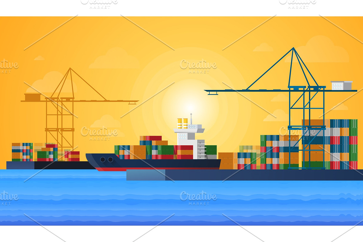 Cargo sea port with cargo freight in Illustrations - product preview 8