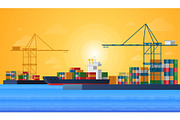 Cargo sea port with cargo freight