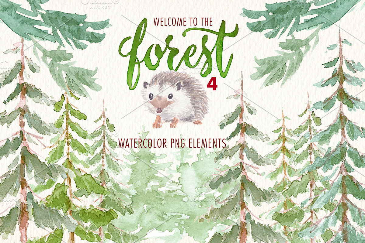 watercolor in the forest clipart in Illustrations - product preview 8