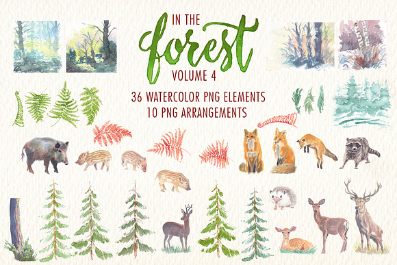 watercolor in the forest clipart in Illustrations - product preview 6
