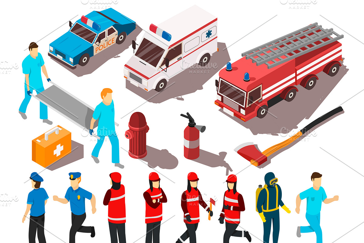 Rescue service workers isometric set in Icons - product preview 8