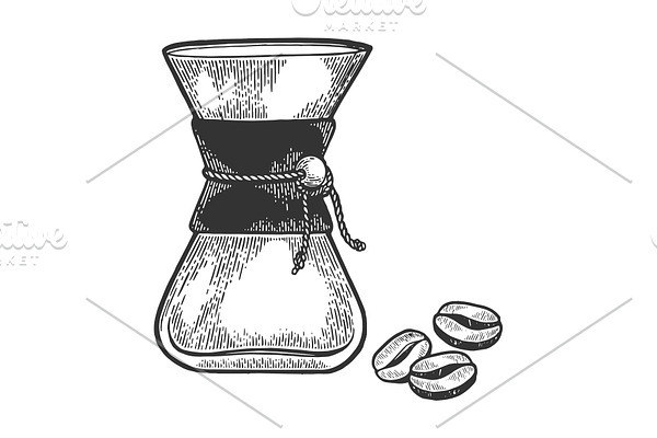 Coffeemaker sketch engraving vector