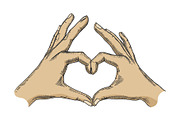 Hands making heart sign color sketch