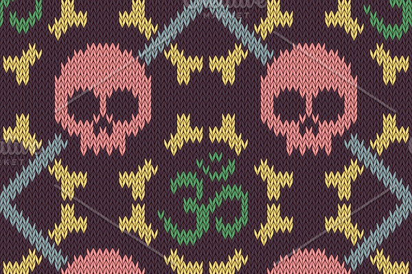 Hinduism knitted pattern with skull
