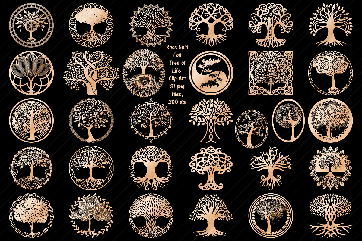 Rose Gold Tree of Life Clip Art in Illustrations - product preview 8