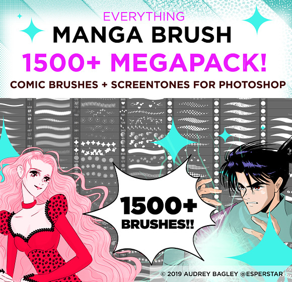 MANGA COMIC BRUSH MEGAPACK 1500+ in Photoshop Brushes - product preview 1