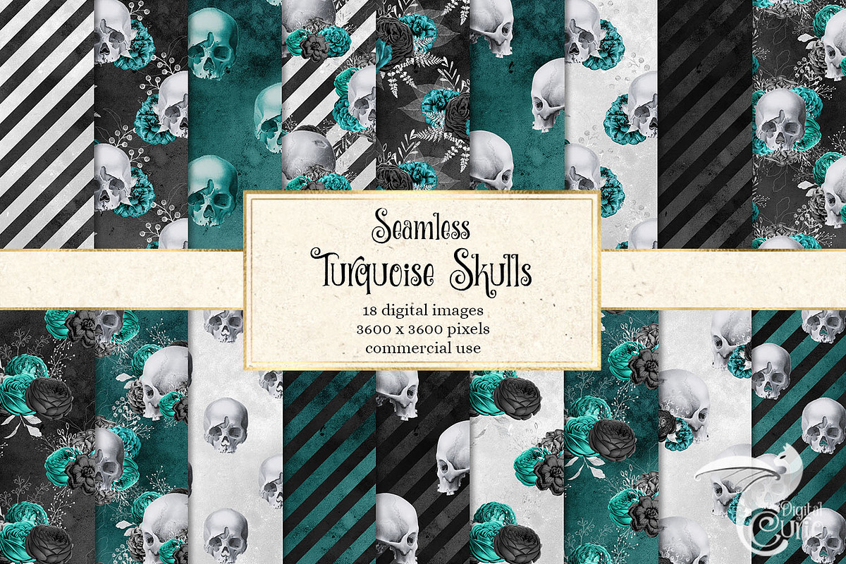 Turquoise Skull Digital Paper in Patterns - product preview 8