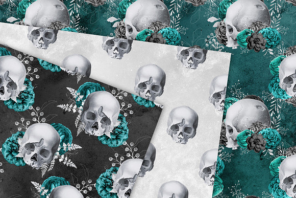 Turquoise Skull Digital Paper in Patterns - product preview 1