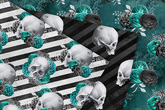 Turquoise Skull Digital Paper in Patterns - product preview 2
