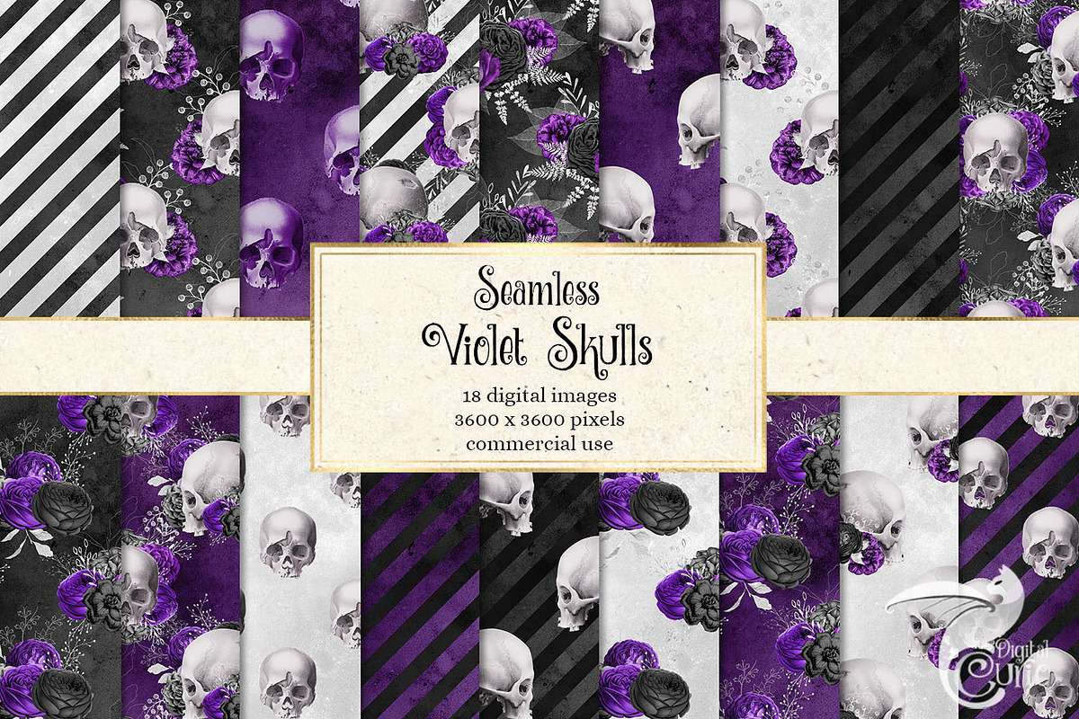 Violet Skull Digital Paper in Patterns - product preview 8