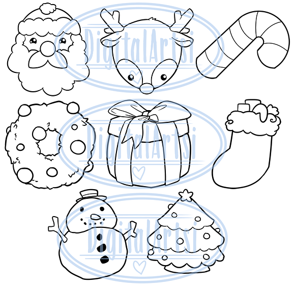 Kawaii Christmas Stamps Clipart in Illustrations - product preview 1