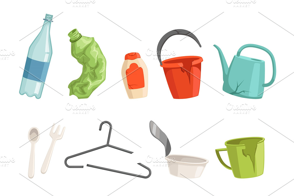 Flat vector set of plastic waste in Objects - product preview 8
