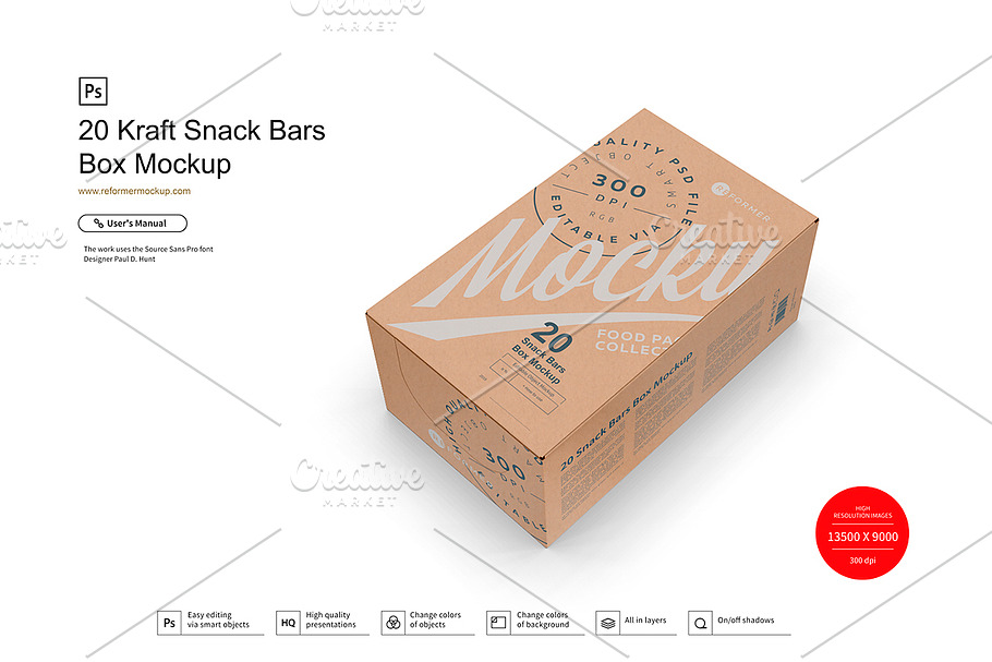 20 Kraft Snack Bars Box Mockup in Product Mockups - product preview 8