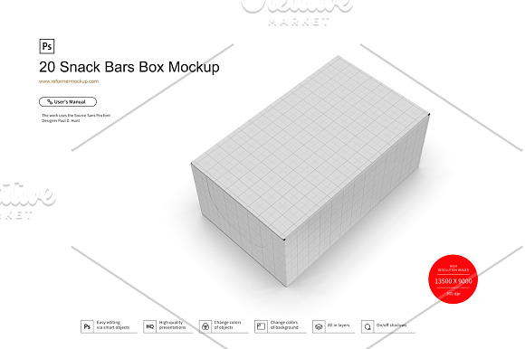 20 Kraft Snack Bars Box Mockup in Product Mockups - product preview 2