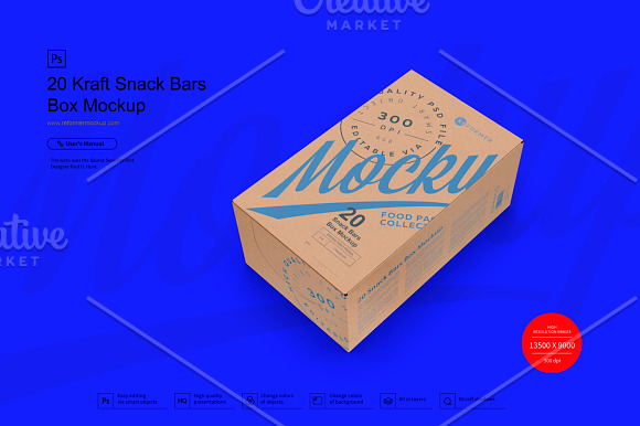 20 Kraft Snack Bars Box Mockup in Product Mockups - product preview 4