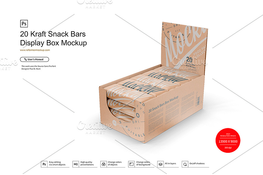 20 Kraft Bars Display Box Mock-up
