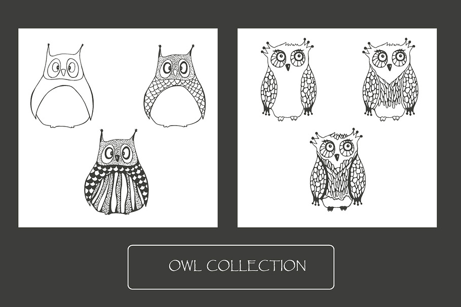 Owls collection + 1 seamless pattern