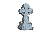 Ancient cross tombstone color sketch