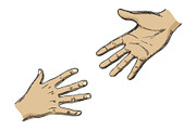 Child and adult hands color sketch