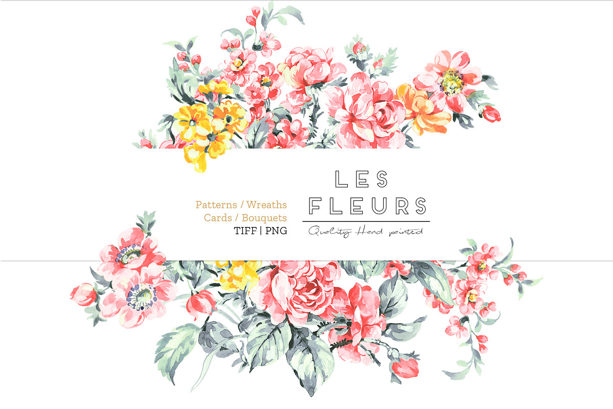 Les Fleurs, Watercolor Illustrations in Patterns - product preview 8