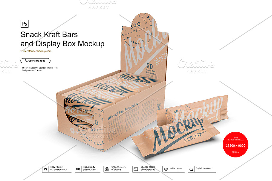 Kraft Snack Bars & Box Mockup in Product Mockups - product preview 8