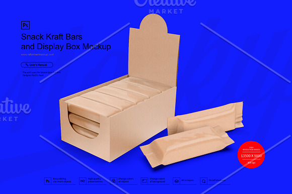 Kraft Snack Bars & Box Mockup in Product Mockups - product preview 2