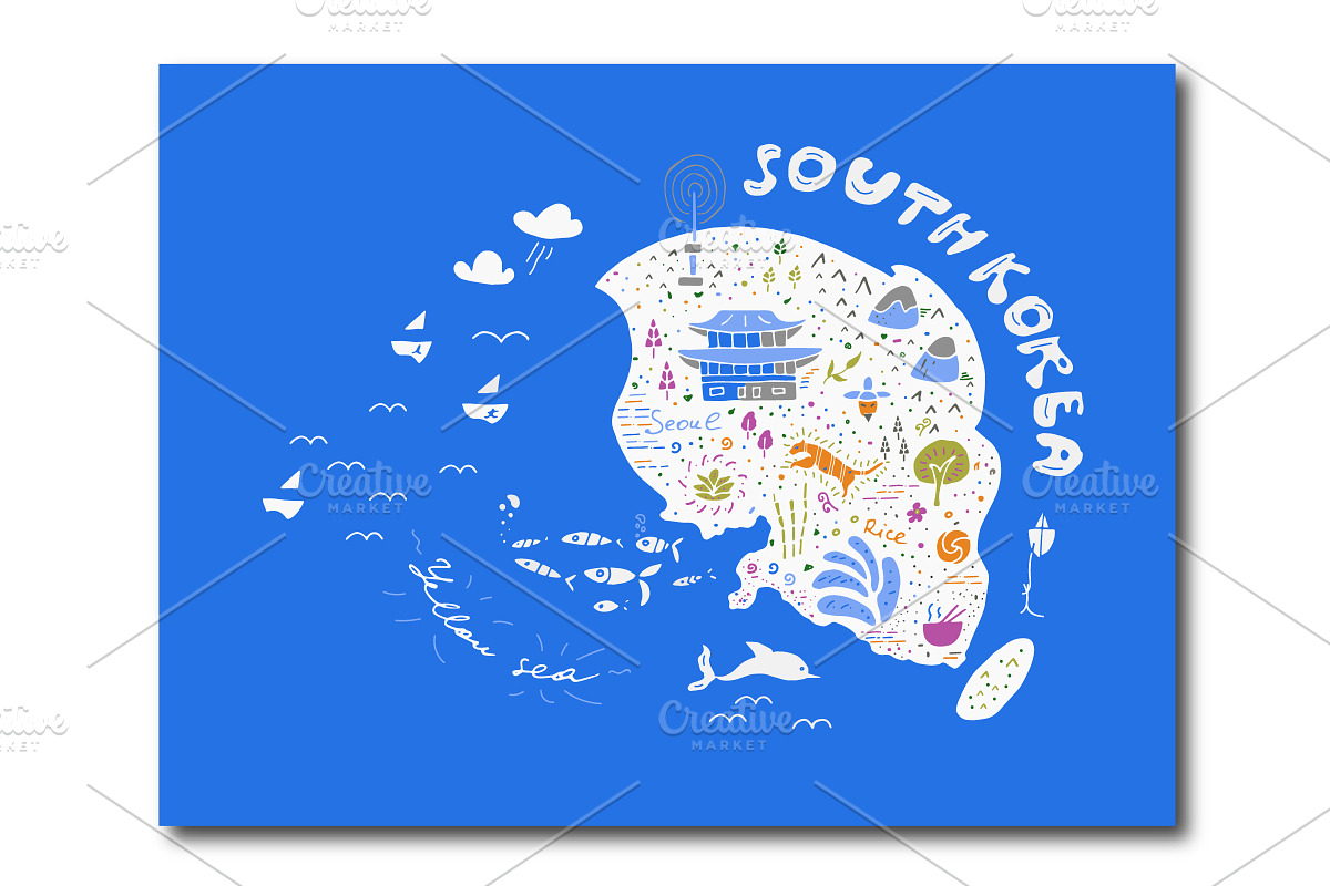Freehand map of Korea vector design in Illustrations - product preview 8