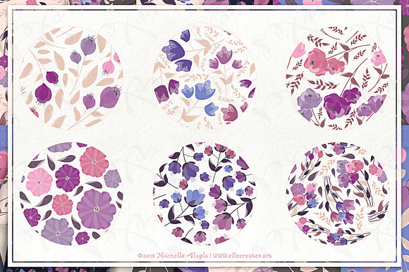 Flora 25 Purple Seamless Patterns in Patterns - product preview 2