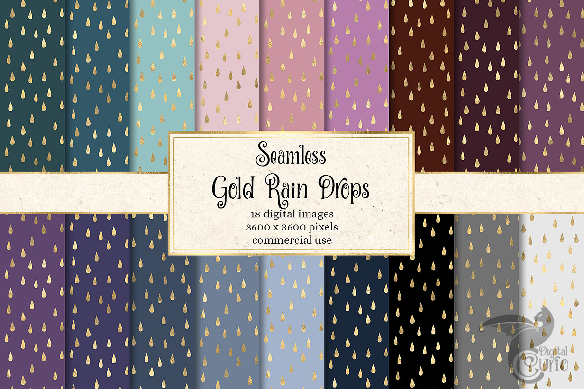 Gold Rain Drops Digital Paper in Patterns - product preview 8