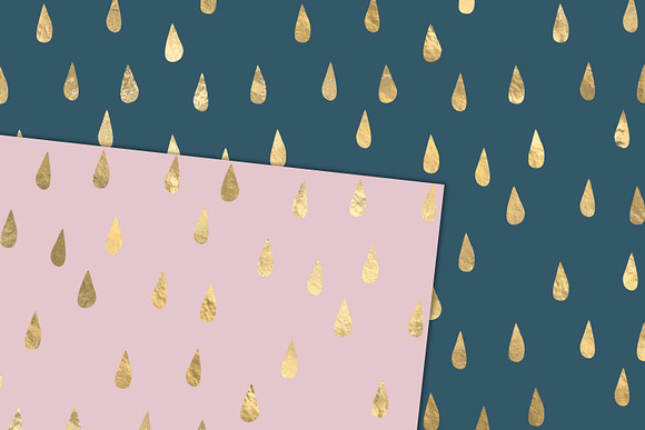 Gold Rain Drops Digital Paper in Patterns - product preview 1